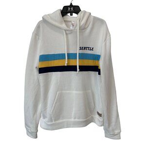 Good Land Supply Co Seattle Striped Hoodie Sweatshirt Mens Large White Comfy NEW